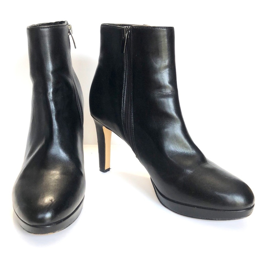 Nine West Black Almond Toe Side Zip Heeled Vegan Leather Ankles Boots size 8M